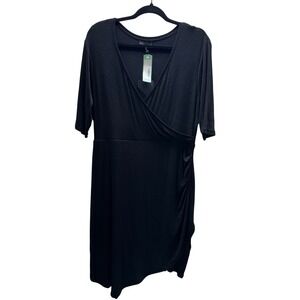 Gold Ray Black Faux Wrap Dress XXL Plus Size Stretch Ruched Work Career